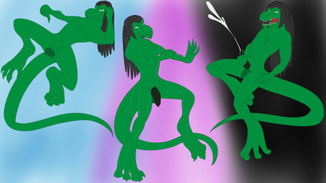animal_genitalia anthro balls black_penis bodily_fluids cum cumshot dreadlocks ejaculation erection flaccid foreskin genital_fluids genital_slit genitals green_balls humanoid_genitalia humanoid_penis long_foreskin looking_at_viewer male masturbation nude open_mouth orgasm penile penile_masturbation penis shower smile solo wet x231 modo_tu_(character) lizard reptile scalie 2015 digital_media_(artwork) hi_res