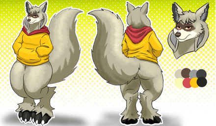 anthro clothed clothing fur hoodie male pantsless raccoon_mask smile solo standing tan_body tan_fur topwear yellow_clothing yellow_hoodie yellow_topwear bigdavy izen_(izen_puppyfox) furroi hi_res