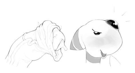 ambiguous_gender anthro big_penis blush bodily_fluids duo forehead_gem foreskin gem genital_fluids genitals glans hair humanoid_genitalia humanoid_penis male markings mouth_closed partially_retracted_foreskin penis precum simple_background stray_pubes tongue tongue_out vein white_background utaro_uta nintendo pokemon ampharos generation_2_pokemon human mammal pokemon_(species) 2025 monochrome