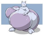 2_toes 3_fingers anthro belly big_butt blue_background blush butt colored embarrassed feeling feet fingers flat_chested generation_1_pokemon grope hyper legendary_pokemon mewtwo nintendo obese overweight pink_body pokemon pokemon_(species) purple_body self_grope shaded shadow simple_background solo tail tail_grab teeth thick_tail thick_thighs toes tongue wassnamink white_background white_floor white_ground