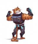 anthro clothed clothing cosplay countershading crossover_cosplay fully_clothed fur gloves handwear looking_back orange_body orange_fur pink_nose pose simple_background solo standing striped_body striped_fur stripes whiskers white_background white_body white_fur bei_ju_luoxuan_wan blizzard_entertainment disney overwatch zootopia tiger_dancer_(zootopia) zarya_(overwatch) felid mammal pantherine tiger 2017 crossover hi_res