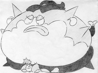 belly big_belly duo female feral huge_belly hyper hyper_belly overweight shar0makai fish marine pufferfish tetraodontiform 2024 absurd_res hi_res monochrome sketch traditional_media_(artwork)