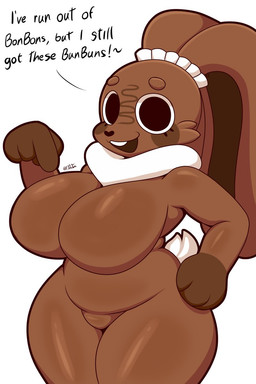 anthro big_breasts breasts brown_body brown_fur female food fur looking_at_viewer solo tail text f_dafox blushcrunch_studio dandy's_world roblox cocoa_(dandy's_world) lagomorph leporid mammal rabbit toon_(dandy's_world) 2:3 digital_media_(artwork) english_text hi_res