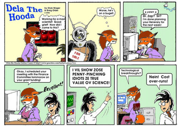 anthro black_hair breasts briefcase brown_hair clothed clothed_female clothed_male clothing coat computer dialogue dipstick_ears duo ear_markings ears_back electronics female fur hair humanoid_pointy_ears jacket lab_coat male multicolored_ears orange_body orange_fur pivoted_ears pointy_ears tail text topwear style_wager dela_the_hooda dela_aldershaw dr._zap ro-man canid canine fox halfling hooda humanoid mammal 1998 comic english_text