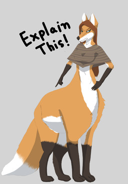 all_fours angry brown_hair clothing dialogue female fur grey_background hair leg_markings long_hair markings multicolored_body multicolored_fur orange_body orange_fur poncho simple_background socks_(marking) solo standing tail teeth text translucent translucent_clothing white_body white_fur crimsoncolored canid canid_taur canine canine_taur fox fox_taur mammal mammal_taur taur absurd_res english_text hi_res
