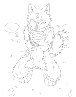 anthro fluffy male religion masterkaput absurd_res hi_res line_art