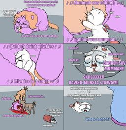 1_horn ambiguous_feral ambiguous_gender anus baby_talk bite blood blue_body blue_fur bodily_fluids breastfeeding cleaning color_coded_text covering covering_eyes covering_face crotch_breasts crying death dialogue dying feathered_wings feathers feces female female_feral feral fur gore guts hair hard_vore helpless hooves horn intestines killing licking lying monotone_body monotone_fur mostly_offscreen_character neonate nipples on_front orange_hair orange_hooves orange_tail orange_wings organs pink_body pink_fur purple_hooves scared shocked simple_background singing tail tail_motion tailwag tears text tongue traumatized vore white_body white_fur wings x_anus young young_ambiguous young_feral nekuchan fluffy_pony mythology dolly_(nekuchan) canid canine canis domestic_dog equid equine fluffy_pony_(species) mammal mythological_creature mythological_equine winged_unicorn 2021 comic digital_media_(artwork) english_text