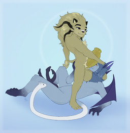 2_penises animal_genitalia animal_penis anthro balls big_balls big_penis blue_background blue_body blue_fur duo erection fur genitals hand_on_butt hand_on_head hemipenes horn living_tail looking_at_another looking_at_partner lying male multi_genitalia multi_penis on_back penis penis_sniffing simple_background sniffing tail unusual_anatomy unusual_tail wings yellow_body yellow_fur yellow_penis thedivinetemple eros_(erosofhelheim) chimera unknown_species character_request hi_res