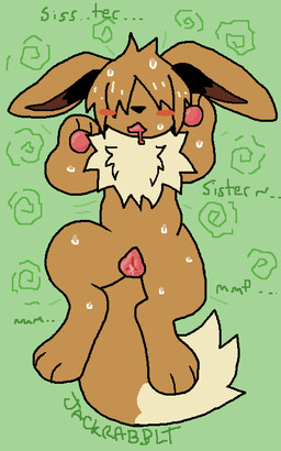 animal_genitalia animal_vulva blush blush_stickers bodily_fluids canine_genitalia canine_vulva chest_tuft dialogue dipstick_tail drooling ears_down female feral genital_fluids genitals markings pawpads paws pivoted_ears saliva simplified_pawpads solo sweat sweatdrop tail tail_markings text tuft vaginal_fluids vulva jackrabbit_(artist) nintendo pokemon munchkin_(jackrabbit) eevee generation_1_pokemon pokemon_(species) 2024 5:8 aliasing digital_drawing_(artwork) digital_media_(artwork) english_text flat_colors microsoft_paint_(artwork) signature andromorph_(lore) pseudo_incest_(lore) trans_(lore) trans_man_(lore)
