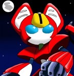 blue_eyes cord female machine night red_body sky solo star starry_sky white_body cosijoeza medabots peppercat_(medabots) peppercat robot