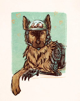 abstract_background ambiguous_gender brain_dome brown_body brown_fur cybernetic_limb feral fur heart_symbol new_vegas paws simple_background sitting solo leona-florianova fallout microsoft rex_(fallout) canid canine canis cyberdog_(fallout) domestic_dog mammal english_description hi_res male_(lore)