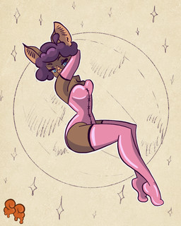 anthro blue_eyes breasts brown_body brown_fur clothing female fur gloves hair handwear latex latex_clothing latex_gloves latex_handwear latex_legwear legwear moon short_hair solo star thigh_highs syrupcoyote bat leaf-nosed_bat mammal microbat vampire_bat yangochiropteran 4:5 hi_res signature
