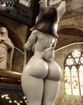 anthro athletic athletic_anthro athletic_female back_muscles bubble_butt butt church ear_piercing female glistening glistening_butt hair logo nude nude_anthro nude_female nun piercing solo tail toned_female snippwapp blender_eevee_next aleena_(extremedash) lagomorph leporid mammal rabbit 3d_(artwork) absurd_res artist_logo blender_(artwork) digital_media_(artwork) hi_res widescreen