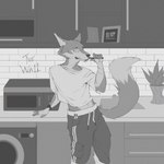 anthro appliance biped bottomwear bracelet brush brushing brushing_teeth clock clothing crop_top dishwasher ear_piercing fur furniture houseplant inside jewelry kitchen kitchen_appliance kitchen_sink leaning leaning_on_furniture looking_at_viewer loose_shirt male microwave_oven midriff oversized_clothing pants picture_frame piercing plant plant_pot shirt skinny skinny_male smartwatch solo standing sweatpants tail teeth teeth_showing toothbrush toothbrush_in_mouth topwear watch bonelesswolf pink_floyd the_wall_(album) canid canine fox mammal 1:1 absurd_res digital_media_(artwork) hi_res huge_filesize