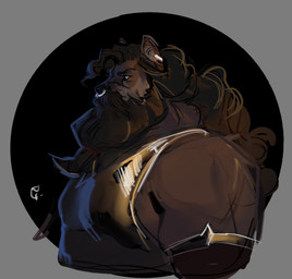 anthro beard brown_body brown_fur brown_hair curly_hair facial_hair facial_piercing fur hair long_hair male male_anthro nose_piercing nose_ring overweight overweight_anthro overweight_male piercing ring_piercing side_view solo wormonacytring canid canine canis mammal wolf 2023 hi_res sketch