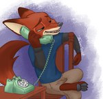 anthro black_nose black_pawpads canid canine chair dipstick_ears dipstick_tail disney ear_markings electronics fox fur furniture landline_phone male mammal markings multicolored_ears multicolored_tail nick_wilde open_mouth orange_body orange_fur pawpads phone red_fox rotary_phone sitting solo tail tail_markings the_gory_saint true_fox zootopia