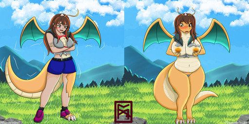 anthro before_and_after big_butt breasts butt clothing female genitals human_to_anthro male mature_female navel nipples non-mammal_nipples outside pokemorph scales slightly_chubby slightly_chubby_anthro slightly_chubby_female solo species_transformation standing tail torn_clothing transformation transformation_sequence ventral_scales vulva wings furminko27 mythology nintendo pokemon dragon dragonite generation_1_pokemon mythological_creature mythological_scalie pokemon_(species) scalie 2:1 absurd_res hi_res