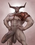 armor balls beard biceps big_balls big_muscles big_penis eye_patch eyebrows eyewear facial_hair foreskin genitals horn huge_penis hyper hyper_genitalia hyper_penis male muscular muscular_humanoid muscular_male nipples not_furry pecs penis retracted_foreskin solo thick_thighs wolfsecret bioware dragon_age electronic_arts iron_bull humanoid mammal qunari hi_res