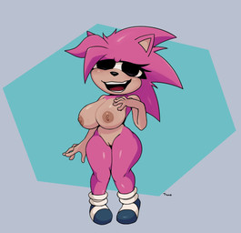 anthro areola big_breasts black_eyes black_nose blue_background blue_clothing blue_footwear blue_shoes breasts brown_areola brown_nipples clothing eyelashes female footwear footwear_only front_view fur genitals grey_background hand_on_chest head_tuft huge_breasts looking_at_viewer mostly_nude nipples nude open_mouth open_smile pink_body pink_fur shoes shoes_only simple_background smile solo tan_body tan_fur thick_thighs tuft vulva wide_hips caminacarro4000 sega sonic.exe_(creepypasta) sonic_the_hedgehog_(series) amy_rose fan_character liz_(treno) eulipotyphlan hedgehog mammal hi_res