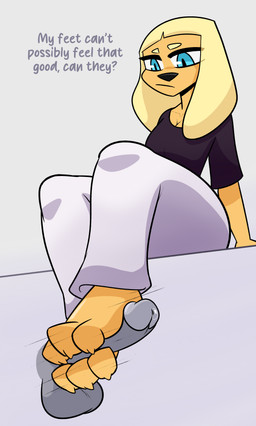 3_toes anthro blue_eyes bodily_fluids breasts cleavage clothed clothing disembodied_penis feet female foot_fetish foot_play footjob genital_fluids genitals grey_penis humanoid_genitalia humanoid_penis long_ears male oversized_clothing oversized_shirt oversized_topwear pajama_pants penis precum sex shirt simple_background text thick_thighs toes topwear unimpressed wide_hips lemondude brandy_and_mr._whiskers disney brandy_harrington absurd_res english_text hi_res