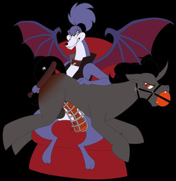 anthro ball_gag butt_slap chastity_cage chastity_cage_only chastity_device chastity_device_only duo female gag genitals male nude penis slap spanking wearing_chastity_cage wearing_chastity_device deviantdaredevil all_dogs_go_to_heaven don_bluth hasbro my_little_pony belladonna_(all_dogs_go_to_heaven) canid canine canis demon domestic_dog hunting_dog mammal hi_res