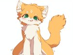 anthro barely_visible_genitalia biped feng_ai front_view fur genitals green_eyes kemono kneeling looking_at_viewer male nude orange_body orange_fur shy solo tongue tongue_out white_body white_fur woku felid feline mammal source_request