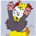 4_toes animal_genitalia anthro anus balls butt claws feet foot_focus genitals green_eyes legs_up male pawpads paws penis penis_tip pink_paws sheath solo toes alzar_fox nintendo pokemon axel_(pawhunter) braixen generation_6_pokemon pokemon_(species)