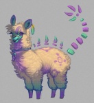 ambiguous_gender back_spikes ear_piercing fur grey_background looking_at_viewer markings piercing purple_eyes purple_markings simple_background solo spikes spikes_(anatomy) tail two_tone_tail unusual_anatomy unusual_tail white_body white_fur katanimate camelid llama mammal hi_res