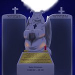 anthro candle cross ear_piercing ear_ring female hell limbo_(hell) memorial nun piercing ring_piercing sculpture solo statue text tombstone voluptuous_female alythewolfcat bovid caprine caprine_demon demon goat_demon mammal 1:1 english_text hi_res theban_text