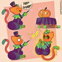 butt clothing duo featureless_crotch feet feral for_a_head hat headgear headwear magic magic_hat male paws plant pumpkin_head text thick_thighs wide_hips unattendedmilk pumkat domestic_cat elemental_creature felid feline felis flora_fauna mammal object_head 1:1 colored digital_media_(artwork) hi_res