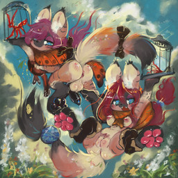 4_toes accessory animal_genitalia animal_penis anthro anus backsack balls beads blue_eyes bodily_fluids bow_ribbon breasts butt canine_genitalia canine_penis claws cloak cloak_only clothing dark_pawpads digitigrade dripping dripping_vulva duo fangs feet female flower furgonomics genital_fluids genitals hair hair_accessory jewelry knot knotted_penis legwear looking_at_viewer male midair nipples nude nude_anthro nude_female nude_male open_mouth outdoor_nudity pawpads paws penis pink_anus pink_nipples pink_pawpads plant precum precum_drip presenting raised_tail red_hair spread_legs spreading stockings tail tail_accessory teeth toe_claws toes vaginal_fluids vaginal_fluids_on_vulva vulva nihilochannel nim_(nihilochannel) aardwolf hyena mammal 1:1 hi_res
