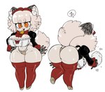 anthro bent_over big_breasts big_butt breasts butt butt_focus cleavage clothed clothing fangs female fur hair huge_butt huge_thighs maid_headdress maid_uniform musical_note musical_symbol navel open_mouth orange_eyes panties short_stack simple_background smile solo speech_bubble symbol teeth thick_thighs underwear uniform white_body white_fur white_hair wide_hips cibastion catmaid_(cibastion) domestic_cat felid feline felis mammal