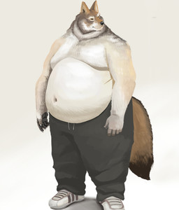 5_fingers adidas_logo anthro belly belly_overhang black_bottomwear black_clothing black_pants black_sweatpants bottomwear brown_body brown_fur clothing fingers footwear fur grey_body grey_fur looking_aside male moobs multicolored_body multicolored_fur navel neck_tuft obese obese_anthro obese_male overweight overweight_anthro overweight_male pants pupils shadow shirtless_anthro shirtless_male shoes sneakers solo sweatpants tail tuft whiskers yellow_sclera feedtheboss adidas canid canine canis mammal wolf hi_res