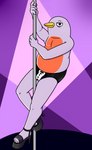 anthro beak bulge clothed clothing crossdressing dancing feathers footwear high_heels looking_at_viewer male partially_clothed pecs pole pole_dancing shoes simple_background slightly_chubby slightly_chubby_male smile solo standing stripper stripper_pole topless neenya chippendales netflix tuca_and_bertie speckle_(tuca_and_bertie) american_robin avian bird oscine passerine robin_(bird) thrush_(bird) true_thrush absurd_res alternate_version_at_source digital_media_(artwork) hi_res