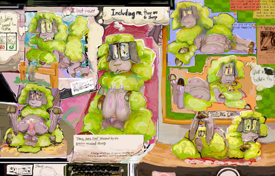 animal_genitalia anus autotitfuck balls bell bodily_fluids breast_play breast_squish breasts bulletin_board butt crotch_breasts cum cum_on_body cum_on_breasts cum_on_self erection eyewear fence feral floor fur genital_fluids genitals glasses green_body green_fur grey_body gynomorph hooves intersex jumping lying masturbation motion_blur motion_lines neckwear nude on_back on_side paper penile penile_masturbation penis penis_tip presenting presenting_hindquarters sheath sitting smile solo squish stretched_anus tail teeth text thought_bubble typewriter user_interface wanted_poster wearing_glasses wood wood_fence wood_floor guddlegump bovid caprine mammal sheep 2026 absurd_res artist_name digital_media_(artwork) digital_painting_(artwork) english_text hi_res multiple_scenes painting_(artwork)