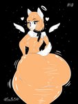 anthro big_butt blep butt clothed clothing dress female fur halo huge_butt hyper hyper_butt looking_at_viewer looking_back looking_back_at_viewer solo tight_clothing tight_dress tongue tongue_out white_body white_fur wide_hips aceymari angel canid canine mammal 3:4 absurd_res hi_res