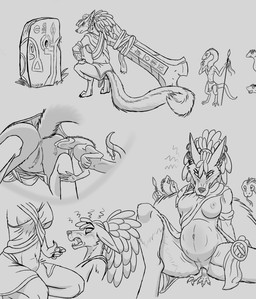 abdominal_bulge almost_fully_inside anthro anus body_invasion breasts butt clitoris clothed clothing crouching duo ear_piercing ear_ring exposed_breasts female forked_tongue genitals low-angle_view male male/female melee_weapon nipples partially_inside piercing polearm ring_piercing spear struggling tight_fit tongue tongue_out tribal unbirthing unwilling_pred upskirt vaginal vore vulva weapon worm's-eye_view longtailshorttemper shatterworld casta_(longtailshorttemper) canid canine greenwolf lizard mammal reptile scalie absurd_res hi_res monochrome