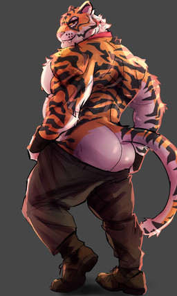 anthro bottomwear butt clothing footwear male muscular muscular_male pants pecs presenting presenting_hindquarters shoes smile smiling_at_viewer solo tail kt_shaddow epic_games fortnite oscar_(fortnite) hi_res