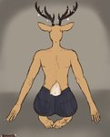 anthro antlers bottomwear brown_body butt clothing colored_nails denim denim_bottomwear denim_clothing feet horn jeans male nails pants rear_view scut_tail short_tail sitting solo tail tattoo amoriashop beastars louis_(beastars) deer mammal absurd_res hi_res