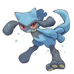 anthro arms_out aura black_body black_fur blue_body blue_fur fur looking_at_viewer open_mouth pawpads pose red_eyes simple_background sparkles white_background chocomint_null nullma nintendo pokemon canid canine generation_4_pokemon mammal pokemon_(species) riolu 2024