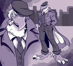 anthro cigar cigar_in_mouth clothing feet hat headgear headwear male object_in_mouth smoking solo suit talons toes ottoborg icono accipitrid accipitriform avian bald_eagle bird eagle sea_eagle hi_res