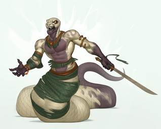 abs anthro apode black_sclera brown_body brown_scales clothed clothed_anthro clothed_male clothing front_view holding_melee_weapon holding_object holding_sword holding_weapon legless looking_at_viewer male male_anthro melee_weapon muscular muscular_anthro muscular_male open_mouth pecs pupils scales serpentine simple_background slit_pupils solo sword tan_body tan_scales torn_clothing weapon white_background yellow_eyes edvardiko draconcopode naga absurd_res english_description full-length_portrait hi_res portrait