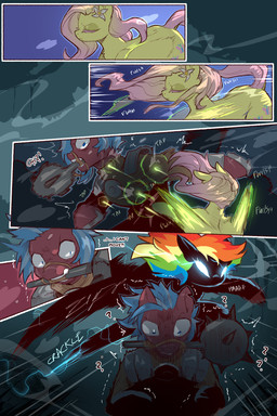 armor bodily_fluids dialogue electricity eyes_closed female feral flower flying glowing glowing_eyes mace magic male melee_weapon mouth_hold plant shaking shivering sweat weapon cold-blooded-twilight friendship_is_magic hasbro my_little_pony fan_character fluttershy_(mlp) rainbow_dash_(mlp) comic hi_res