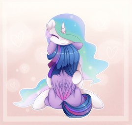 duo eyes_closed feathered_wings feathers female feral hair horn hug long_hair multicolored_hair sitting smile wings magnaluna friendship_is_magic hasbro my_little_pony mythology princess_celestia_(mlp) twilight_sparkle_(mlp) equid equine mammal mythological_creature mythological_equine unicorn winged_unicorn 2015 hi_res source_request unavailable_at_source
