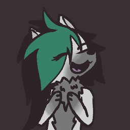 anthro black_hair clapping eyes_closed female fur green_hair grey_body grey_fur hair neck_tuft open_mouth simple_background solo tongue tuft shirks(artist) shirks(oc) canid canine dire_wolf mammal prehistoric_species 1:1 2d_animation animated frame_by_frame low_res trans_(lore) trans_woman_(lore)