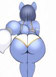 2019 absurd_res accessory anthro big_butt bikini blue_body blue_hair butt canid canine clothing colored_sketch dipstick_tail female fox furgonomics hair hi_res krystal_(star_fox) mammal markings multicolored_tail nintendo omegasunburst rear_view simple_background sketch solo star_fox swimwear tail tail_accessory tail_markings tailband tight_clothing two-piece_swimsuit white_background