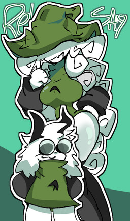anthro breasts clothed clothing female fur green_background horn male simple_background text white_body white_fur mogesun deltarune undertale_(series) ralsei relsay_(ralseipastries) artist_name hi_res