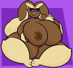 4_fingers anthro areola big_breasts breasts brown_areola brown_body brown_fur brown_nipples eyewear female fingers fur genitals glasses huge_breasts hyper hyper_breasts nipples pink_nose pokemorph purple_background pussy simple_background solo spread_legs spreading thick_thighs raccoonuki nintendo pokemon generation_4_pokemon lagomorph lopunny mammal pokemon_(species) absurd_res hi_res sketch