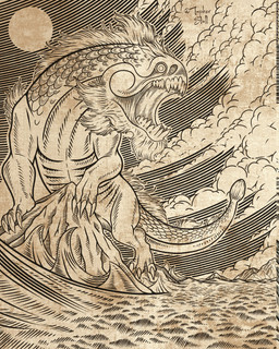 ambiguous_gender beard claws cloud cloudy_sky digitigrade facial_hair feral front_view full_moon looking_aside looking_at_viewer mane moon night open_mouth outside quadruped scales sky solo tail text twitter_handle water christopher_stoll monster 2022 4:5 artist_name digital_drawing_(artwork) digital_media_(artwork) full-length_portrait hi_res monochrome portrait sepia