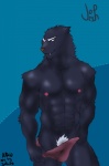 abs anthro biceps black_body black_fur brown_eyes clothing fur looking_at_viewer male melanistic muscular muscular_anthro muscular_male nipples pecs pose solo underwear joh29 aru felid mammal pantherine 2012